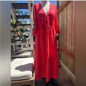 3/4 sleeve double cloth front button midi dress. Size XL.